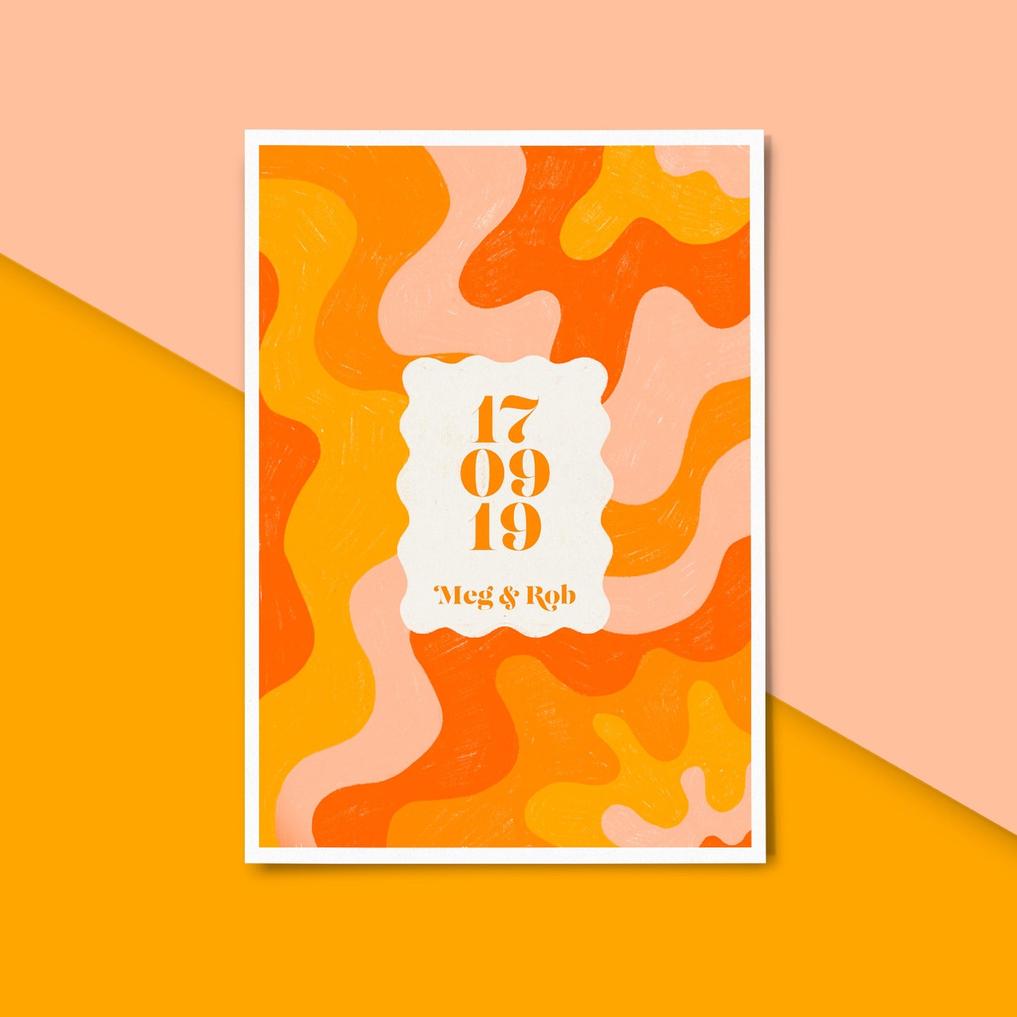 Personalised Orange Wavy Date Print